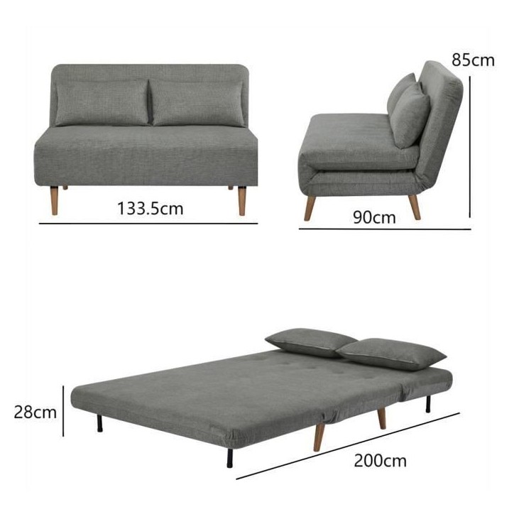 Banquette BZ - 2 places - Tissu Vert clair - 130 x 90 x 81 cm - DEPLO