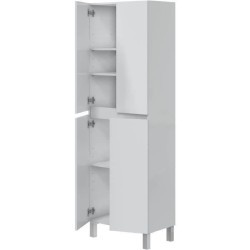 Meuble de salle de bain - double colonne - Blanc brillant - 4 portes -