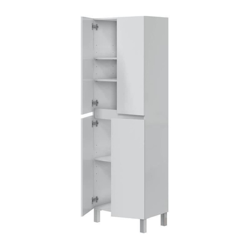 Meuble de salle de bain - double colonne - Blanc brillant - 4 portes - Meuble de salle de bain - double colonne - Blanc brillant - 4 portes -