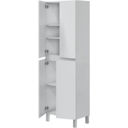 Meuble de salle de bain - double colonne - Blanc brillant - 4 portes -