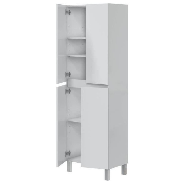 Meuble de salle de bain - double colonne - Blanc brillant - 4 portes - L60 x P35 x H182 cm - DESTAL Meuble de salle de bain - double colonne - Blanc brillant - 4 portes - L60 x P35 x H182 cm - DESTAL