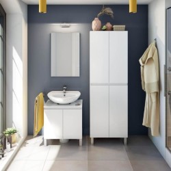 Meuble de salle de bain - double colonne - Blanc brillant - 4 portes -
