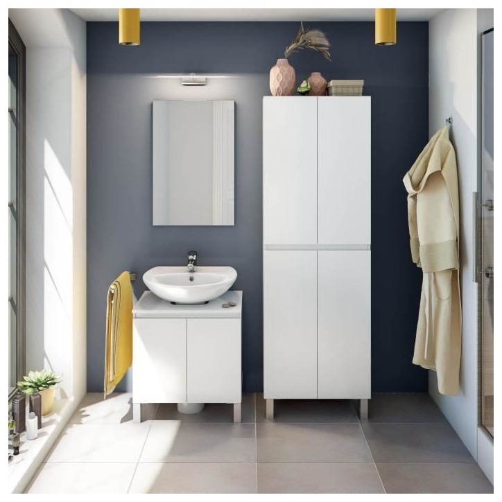 Meuble de salle de bain - double colonne - Blanc brillant - 4 portes - L60 x P35 x H182 cm - DESTAL Meuble de salle de bain - double colonne - Blanc brillant - 4 portes - L60 x P35 x H182 cm - DESTAL