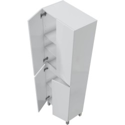 Meuble de salle de bain - double colonne - Blanc brillant - 4 portes -