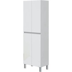Meuble de salle de bain - double colonne - Blanc brillant - 4 portes -