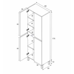 Meuble de salle de bain - double colonne - Blanc brillant - 4 portes -