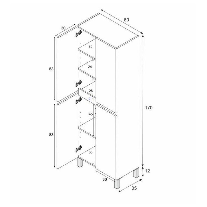Meuble de salle de bain - double colonne - Blanc brillant - 4 portes - L60 x P35 x H182 cm - DESTAL Meuble de salle de bain - double colonne - Blanc brillant - 4 portes - L60 x P35 x H182 cm - DESTAL