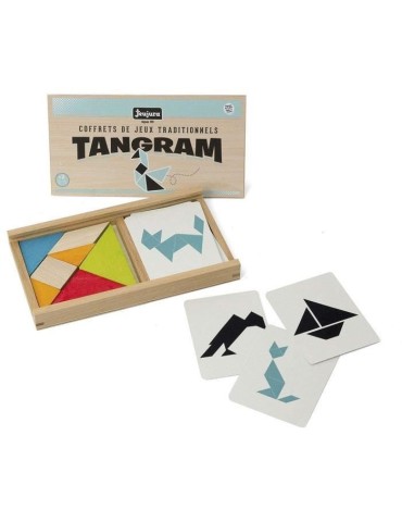 Jeu de tangram en bois - JEUJURA - 8144 - Coffret en bois - 7 pieces - 30 modeles