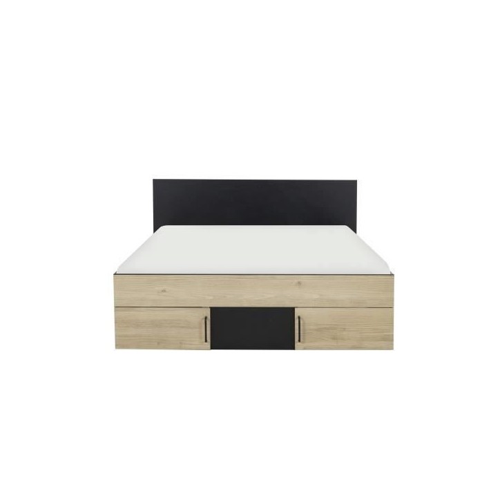 DIAGONE Lit adulte avec tiroirs de rangement - Chataignier et noir - 140 x 190 - SWIVEL DIAGONE Lit adulte avec tiroirs de rangement - Chataignier et noir - 140 x 190 - SWIVEL
