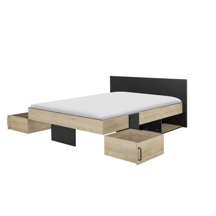 DIAGONE Lit adulte avec tiroirs de rangement - Chataignier et noir - 140 x 190 - SWIVEL DIAGONE Lit adulte avec tiroirs de rangement - Chataignier et noir - 140 x 190 - SWIVEL