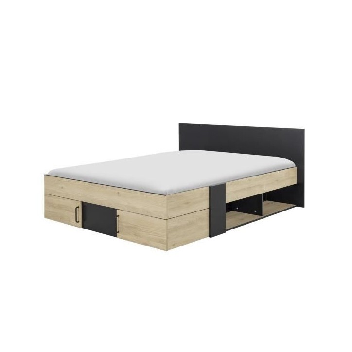 DIAGONE Lit adulte avec tiroirs de rangement - Chataignier et noir - 140 x 190 - SWIVEL DIAGONE Lit adulte avec tiroirs de rangement - Chataignier et noir - 140 x 190 - SWIVEL