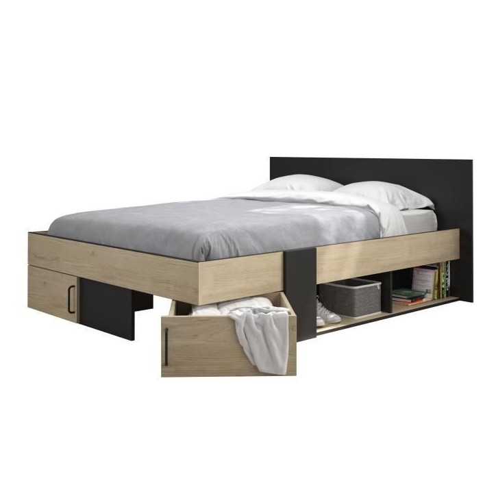DIAGONE Lit adulte avec tiroirs de rangement - Chataignier et noir - 160 x 200 - SWIVEL DIAGONE Lit adulte avec tiroirs de rangement - Chataignier et noir - 160 x 200 - SWIVEL