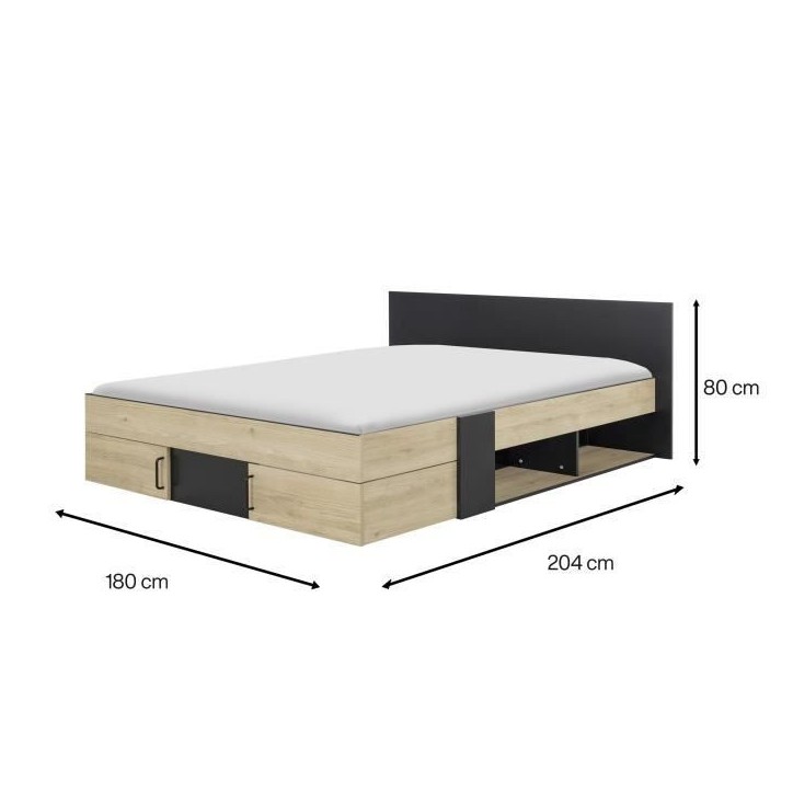 DIAGONE Lit adulte avec tiroirs de rangement - Chataignier et noir - 160 x 200 - SWIVEL DIAGONE Lit adulte avec tiroirs de rangement - Chataignier et noir - 160 x 200 - SWIVEL