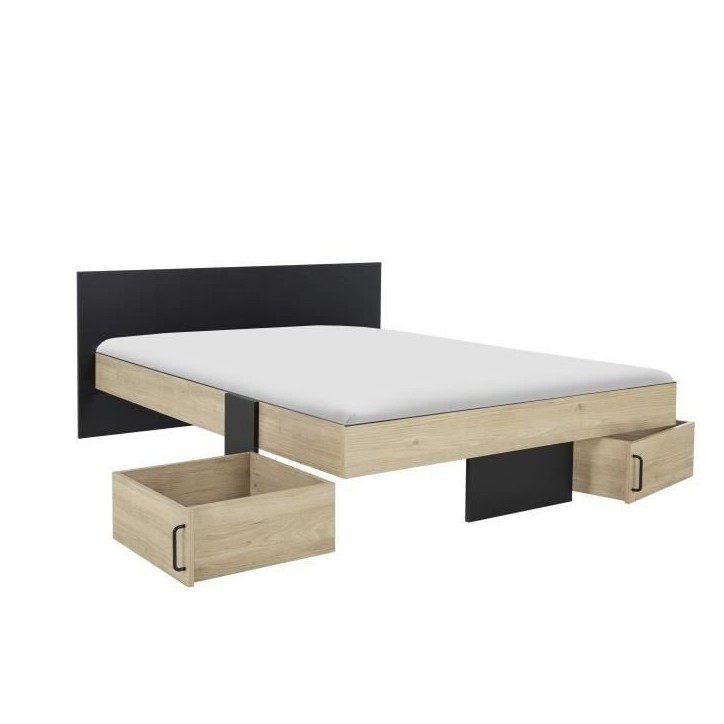 DIAGONE Lit adulte avec tiroirs de rangement - Chataignier et noir - 160 x 200 - SWIVEL DIAGONE Lit adulte avec tiroirs de rangement - Chataignier et noir - 160 x 200 - SWIVEL
