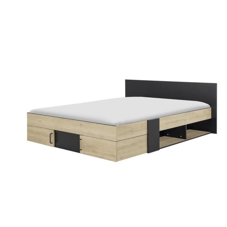 DIAGONE Lit adulte avec tiroirs de rangement - Chataignier et noir - 160 x 200 - SWIVEL DIAGONE Lit adulte avec tiroirs de rangement - Chataignier et noir - 160 x 200 - SWIVEL