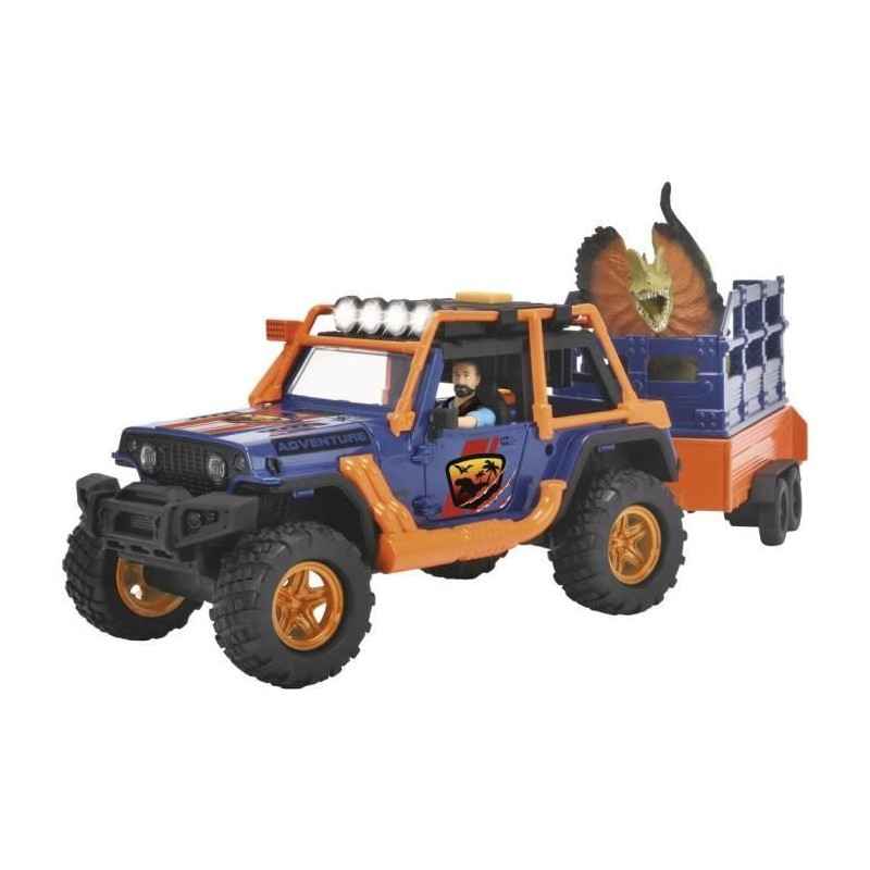 Commandant de Dinosaures - Dickie - 1 Jeep Wrangler avec remorque + 1 Commandant de Dinosaures - Dickie - 1 Jeep Wrangler avec remorque + 1
