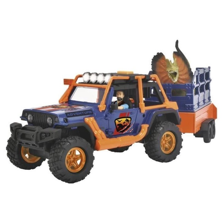 Commandant de Dinosaures - Dickie - 1 Jeep Wrangler avec remorque + 1 figurine articulée + 2 dinosaures Commandant de Dinosaures - Dickie - 1 Jeep Wrangler avec remorque + 1 figurine articulée + 2 dinosaures