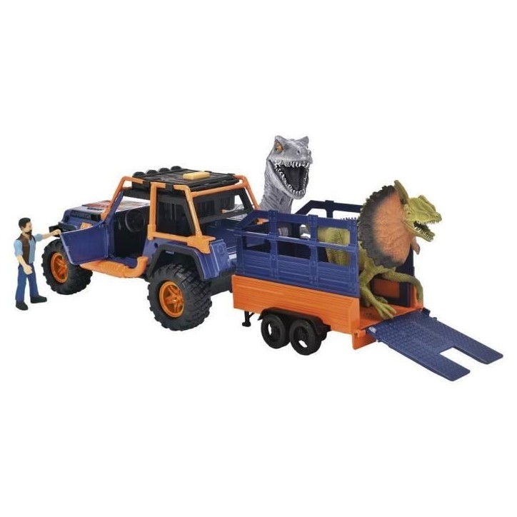 Commandant de Dinosaures - Dickie - 1 Jeep Wrangler avec remorque + 1 figurine articulée + 2 dinosaures Commandant de Dinosaures - Dickie - 1 Jeep Wrangler avec remorque + 1 figurine articulée + 2 dinosaures