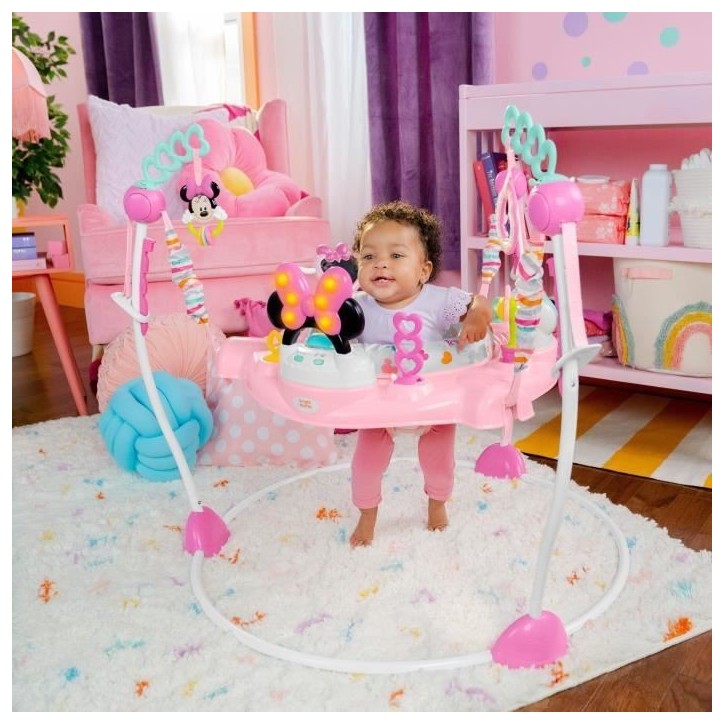 DISNEY BABY - MINNIE - Aire d'éveil bébé multi-jouets, siege sauteur a rebonds évolutif, pivotant a 360°, Cadeau Noel béb