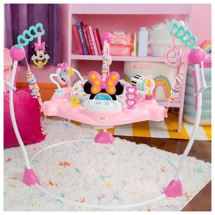 DISNEY BABY - MINNIE - Aire d'éveil bébé multi-jouets, siege sauteur a rebonds évolutif, pivotant a 360°, Cadeau Noel béb