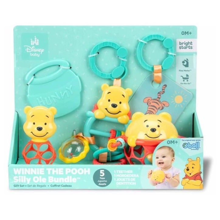 DISNEY BABY -WINNIE- Coffret cadeau de naissance bébé, 5 jouets dont 1 de dentition Winnie et O ball, hochet et attache pousse DISNEY BABY -WINNIE- Coffret cadeau de naissance bébé, 5 jouets dont 1 de dentition Winnie et O ball, hochet et attache pousse