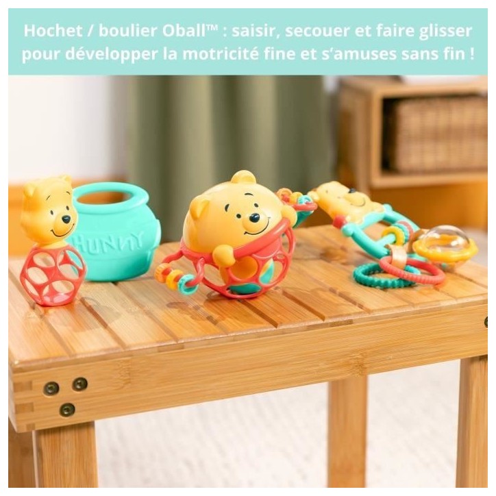 DISNEY BABY -WINNIE- Coffret cadeau de naissance bébé, 5 jouets dont 1 de dentition Winnie et O ball, hochet et attache pousse DISNEY BABY -WINNIE- Coffret cadeau de naissance bébé, 5 jouets dont 1 de dentition Winnie et O ball, hochet et attache pousse