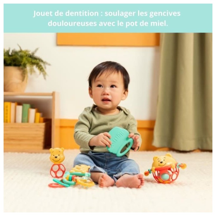 DISNEY BABY -WINNIE- Coffret cadeau de naissance bébé, 5 jouets dont 1 de dentition Winnie et O ball, hochet et attache pousse DISNEY BABY -WINNIE- Coffret cadeau de naissance bébé, 5 jouets dont 1 de dentition Winnie et O ball, hochet et attache pousse