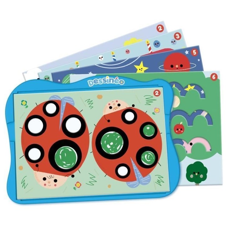 Jeu de loisirs créatifs - NATHAN - Dessinéo premiers dessins - 16 modeles évolutifs - A partir de 2 ans - Bleu