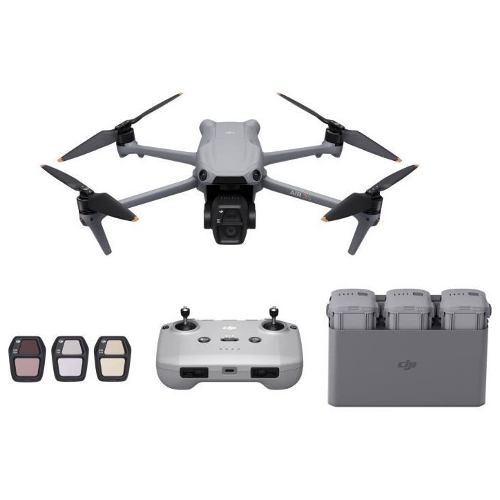 Drone - DJI - Air 3S Fly More Combo (- DJI - RC-N3) - Double Caméra CMOS 1 et Télécam 70mm - 14 Stops de Plage Dynamique - RT Drone - DJI - Air 3S Fly More Combo (- DJI - RC-N3) - Double Caméra CMOS 1 et Télécam 70mm - 14 Stops de Plage Dynamique - RT