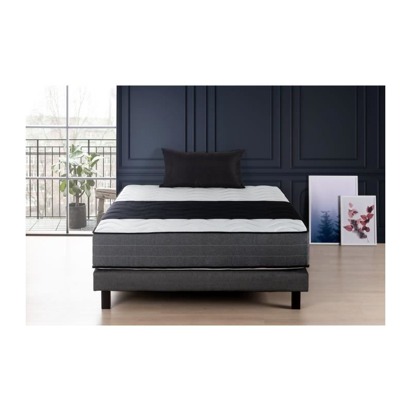 Ensemble matelas + sommier 160x200 cm - Mousse mémoire - 28cm - 5 zon Ensemble matelas + sommier 160x200 cm - Mousse mémoire - 28cm - 5 zon
