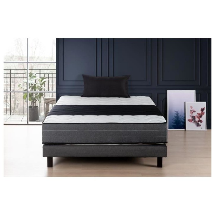 Ensemble matelas + sommier 160x200 cm - Mousse mémoire - 28cm - 5 zones - Ferme - DEKO DREAM HOTEL PREMIUM LUX