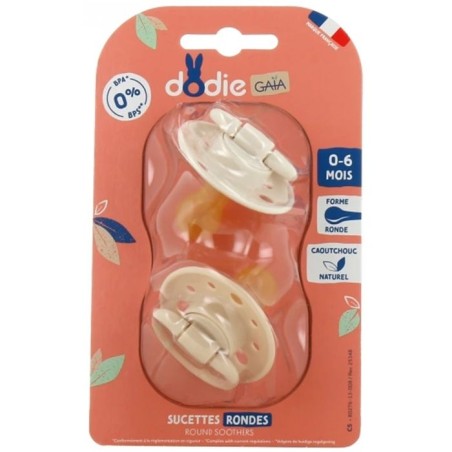 Duo sucettes caoutchouc - DODIE - GAIA - Ronde - 0/6 mois - Grain de s