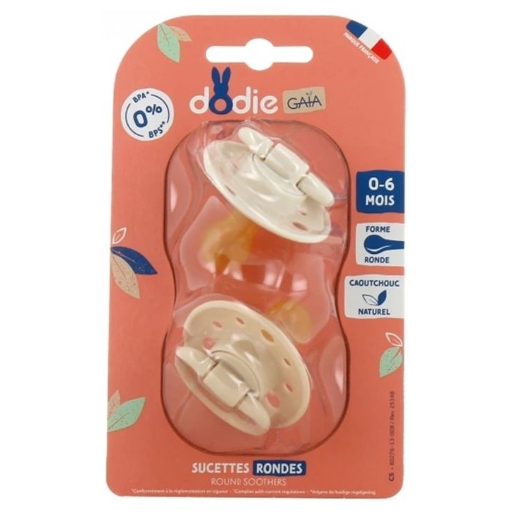 Duo sucettes caoutchouc - DODIE - GAIA - Ronde - 0/6 mois - Grain de sable Duo sucettes caoutchouc - DODIE - GAIA - Ronde - 0/6 mois - Grain de sable
