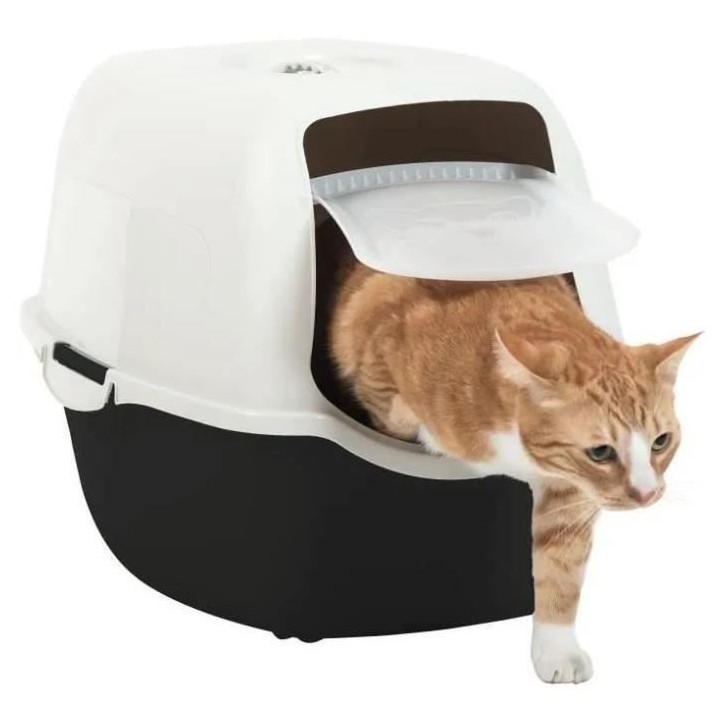 SACHA Maison de toilette pour chat - Bac a litiere - 56 x 40 x 39 cm - Noir et blanc - PET DESIGN