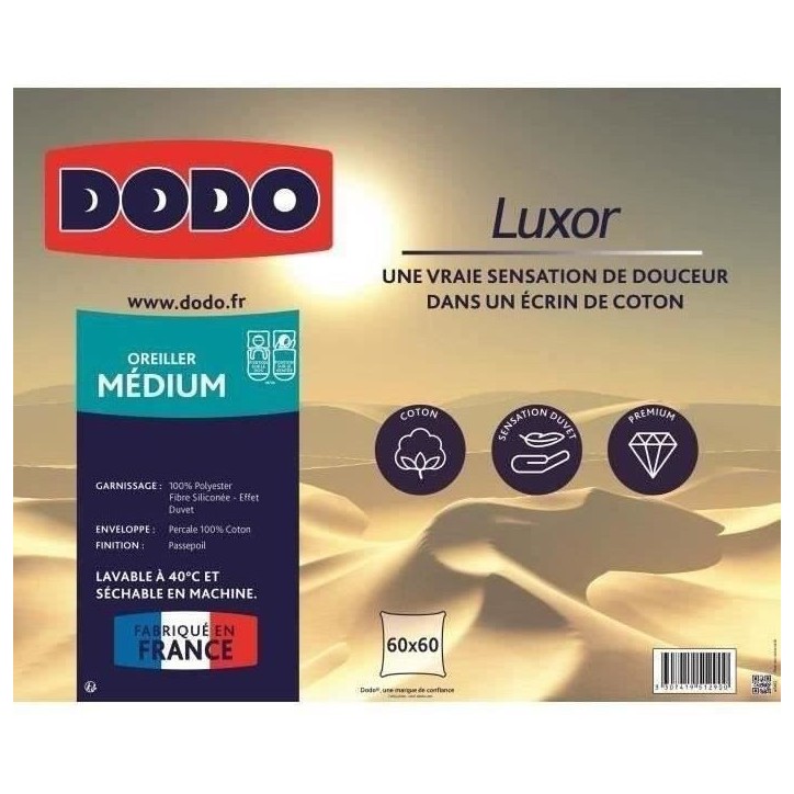 DODO Oreiller LUXOR 60x60 cm - 100% Coton - Effet Duvet DODO Oreiller LUXOR 60x60 cm - 100% Coton - Effet Duvet