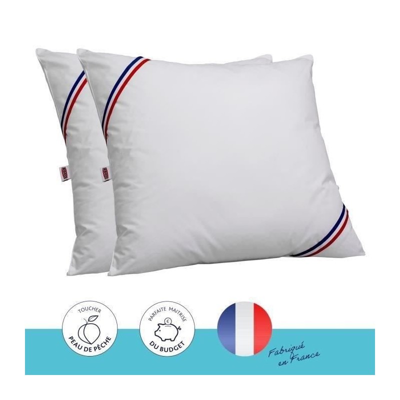 DODO Lot de 2 oreillers Tendance - 60 x 60 cm - Garnissage 100% Polyes DODO Lot de 2 oreillers Tendance - 60 x 60 cm - Garnissage 100% Polyes