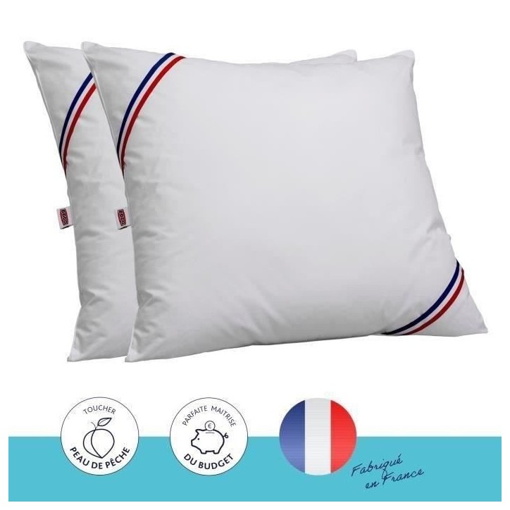 DODO Lot de 2 oreillers Tendance - 60 x 60 cm - Garnissage 100% Polyester fibre creuse siliconée - Blanc