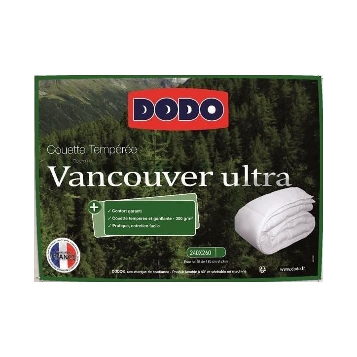 Couette 240 x 260 cm - DODO - Tempérée - 100% fibre polyester - Pour 2 personnes - Blanc