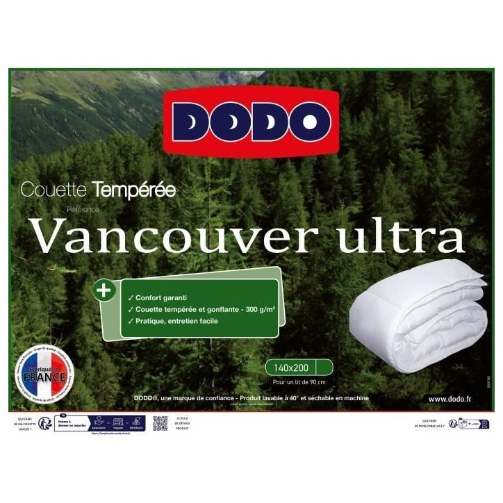 Couette VANCOUVER DODO - 140x200 cm - Ultra tempérée Couette VANCOUVER DODO - 140x200 cm - Ultra tempérée
