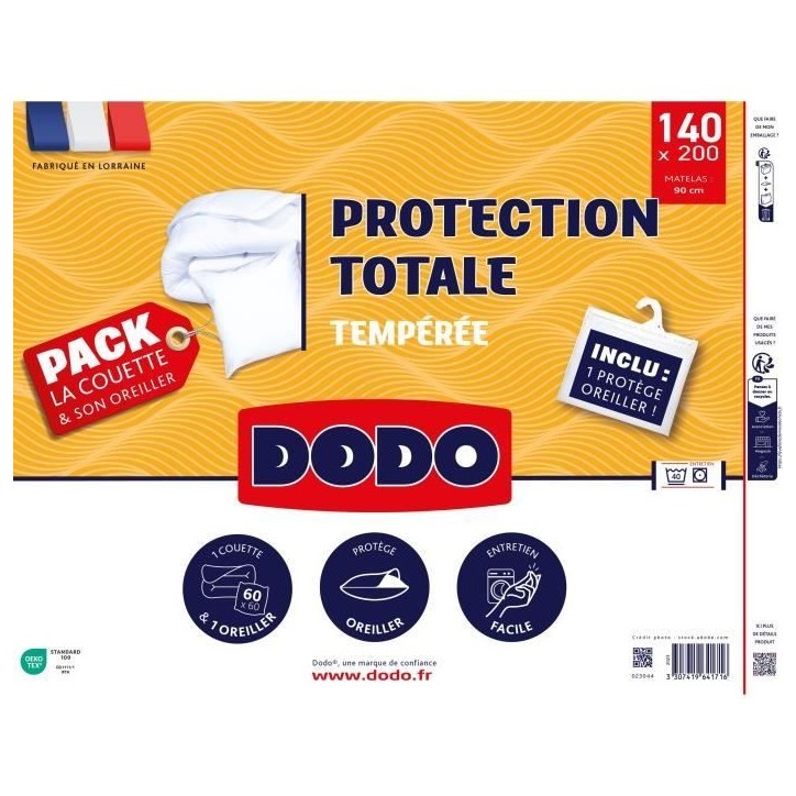 Pack Protection : Couette 140x200 cm + 1 Oreiller + 1 Protege oreiller Pack Protection : Couette 140x200 cm + 1 Oreiller + 1 Protege oreiller