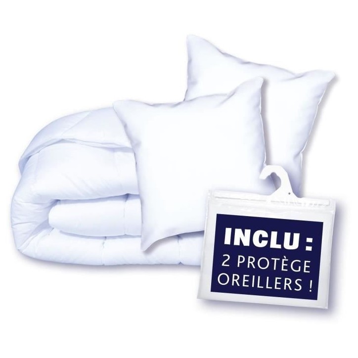 Pack couette 220x240 cm + 2 oreillers 60x60 cm + 2 proteges oreillers 60x60 cm - garnissage 100% Polyester - 350g/m² - blanc - Pack couette 220x240 cm + 2 oreillers 60x60 cm + 2 proteges oreillers 60x60 cm - garnissage 100% Polyester - 350g/m² - blanc -