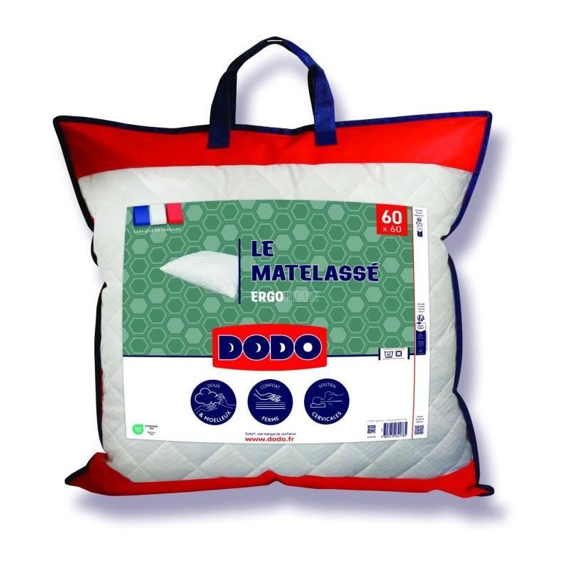Oreiller Le Matelassé DODO - 60x60 cm - Soutien ferme - Taie déhouss Oreiller Le Matelassé DODO - 60x60 cm - Soutien ferme - Taie déhouss