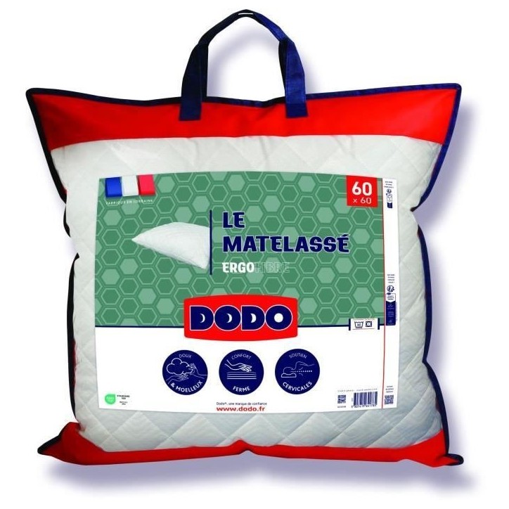 Oreiller Le Matelassé DODO - 60x60 cm - Soutien ferme - Taie déhoussable Oreiller Le Matelassé DODO - 60x60 cm - Soutien ferme - Taie déhoussable