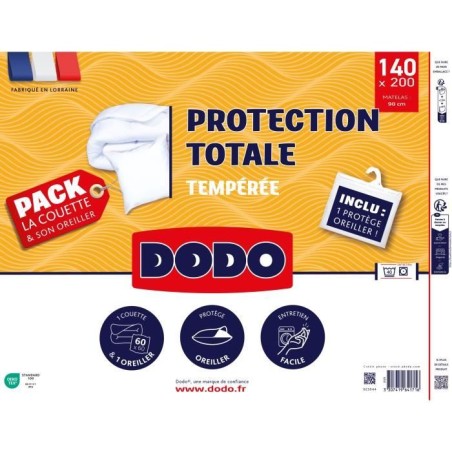 Pack couette 200x200 cm + 2 oreillers 60x60 cm + 2 proteges oreiller 60x60 cm - garnissage 100% Polyester - 350g/m² - blanc - D