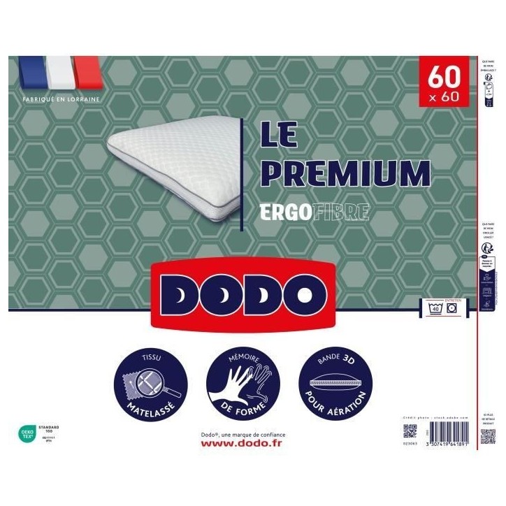 Oreiller Le Premium DODO - 60x60 cm - Mémoire de forme - Taie déhoussable Oreiller Le Premium DODO - 60x60 cm - Mémoire de forme - Taie déhoussable
