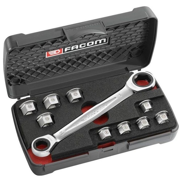 Coffret de Clés Polygonales a Cliquets 11 en 1 FACOM - 464.J1APB (Livrée avec 1 jeu de 9 bagues + 1 Boîtier plastique de rang Coffret de Clés Polygonales a Cliquets 11 en 1 FACOM - 464.J1APB (Livrée avec 1 jeu de 9 bagues + 1 Boîtier plastique de rang