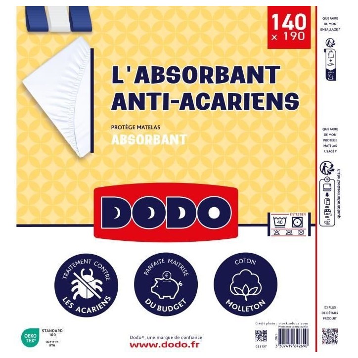 Protege matelas absorbant - 140x190 cm - Coton - Anti acariens Protege matelas absorbant - 140x190 cm - Coton - Anti acariens