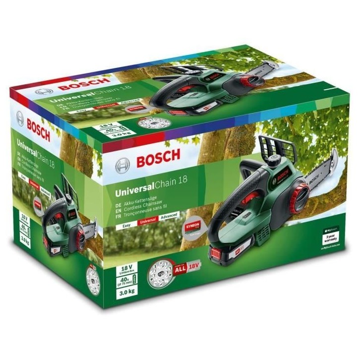 BOSCH Tronçonneuse sans fil - UniversalChain 18 (LIvré avec : 1 batterie 18V 2,5Ah) BOSCH Tronçonneuse sans fil - UniversalChain 18 (LIvré avec : 1 batterie 18V 2,5Ah)