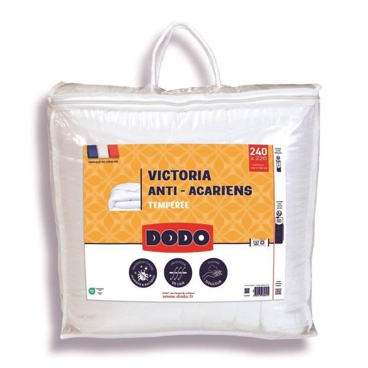 DODO Couette tempérée 300gr/m² anti-acarians VICTORIA 220x240 cm blanc DODO Couette tempérée 300gr/m² anti-acarians VICTORIA 220x240 cm blanc