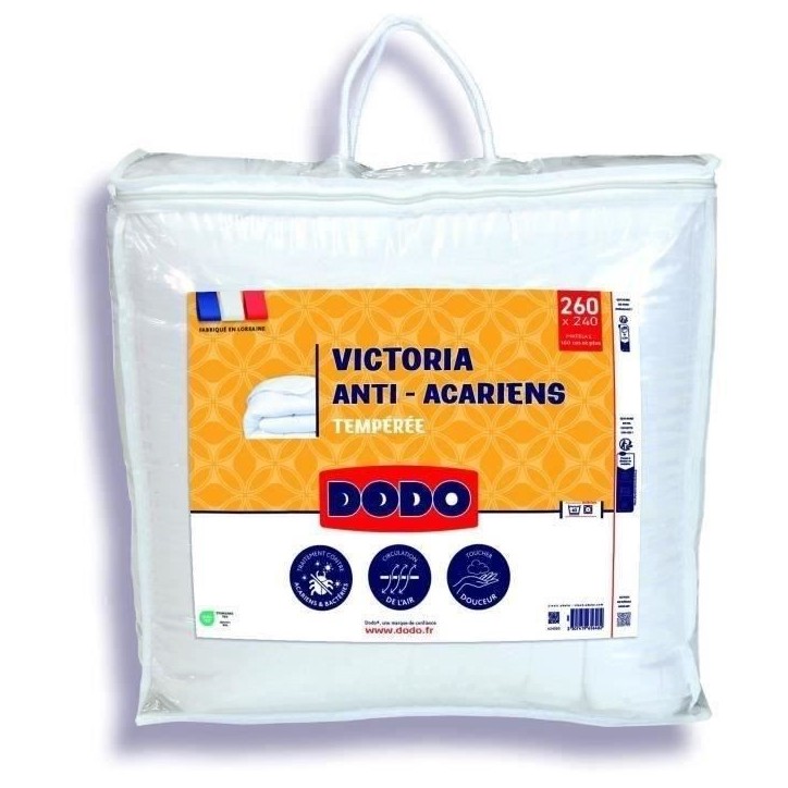 DODO Couette tempérée 300gr/m² anti-acarians VICTORIA 240x260 cm blanc DODO Couette tempérée 300gr/m² anti-acarians VICTORIA 240x260 cm blanc